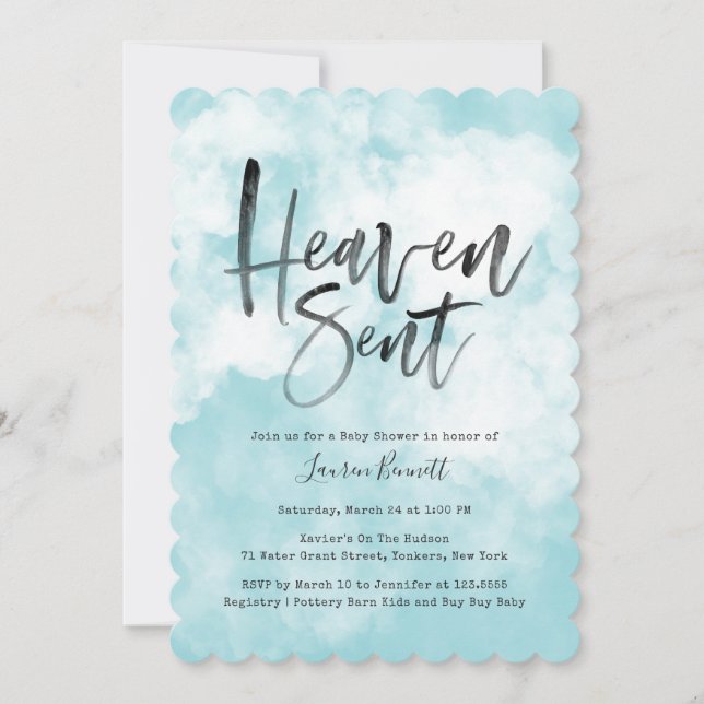 Heaven Sent | Baby Shower | Blue Invitation (Front)