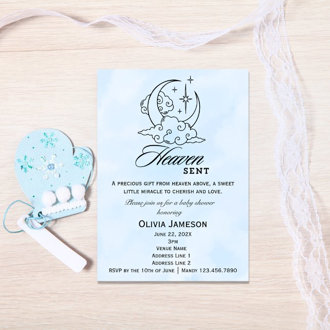 Heaven Sent Baby Shower Blue Moon Stars Invitation (Creator Uploaded)