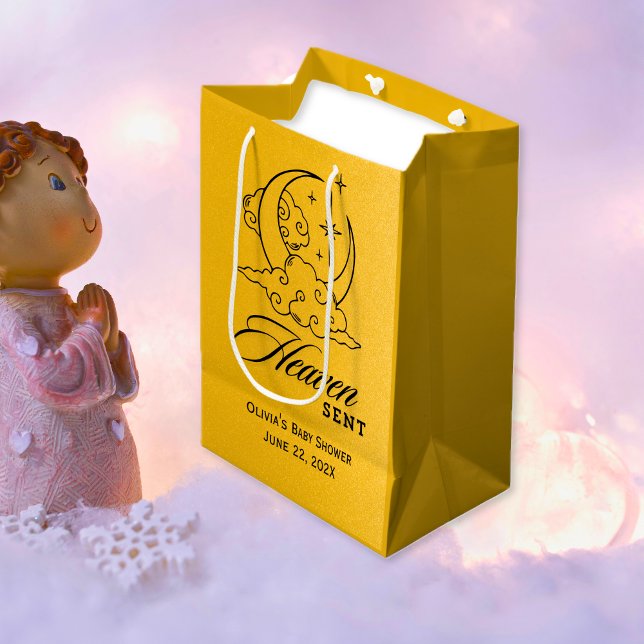 Heaven Sent Baby Shower Gold Moon Stars  Medium Gift Bag (Heaven Sent Baby Shower Gold Moon Stars Medium Gift Bag)