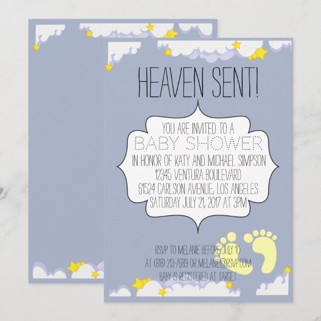 Heaven Sent Baby Shower Invitation (Front/Back)