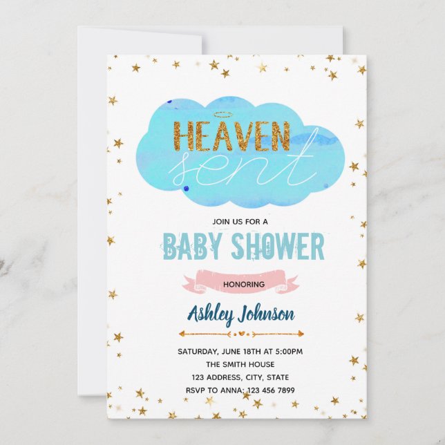 Heaven sent baby shower invitation (Front)