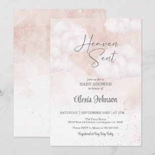 Heaven Sent Baby Shower Pink Invitation