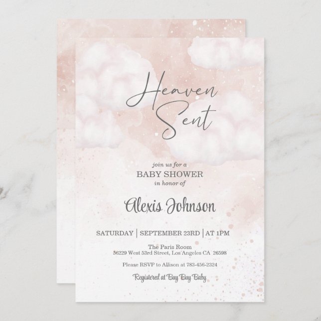 Heaven Sent Baby Shower Pink Invitation (Front/Back)