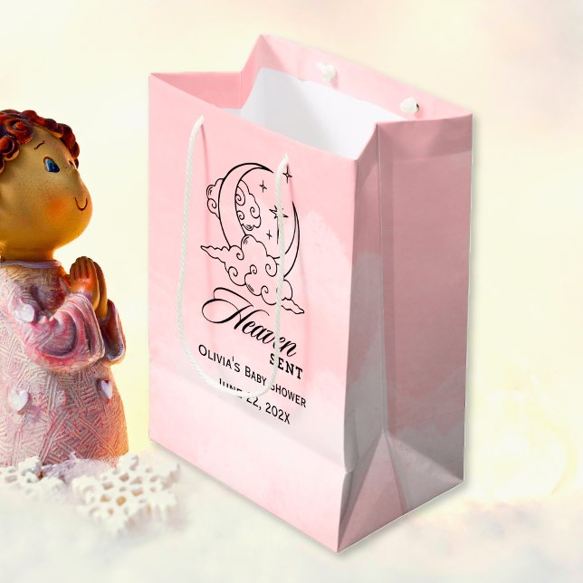 Heaven Sent Baby Shower Pink Moon Stars  Medium Gift Bag (Heaven Sent Baby Shower Pink Moon Stars Medium Gift Bag)
