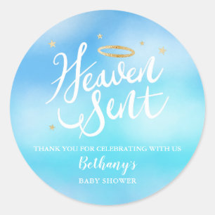 Heaven Sent Blue Baby Shower Favour Classic Round Sticker