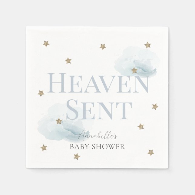 Heaven Sent Blue Boy Baby Shower Napkin (Front)