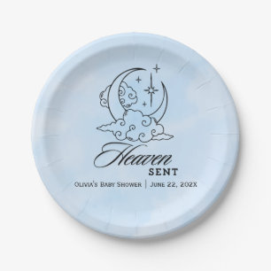  Heaven Sent Blue Moon Stars Baby Shower Paper Plate