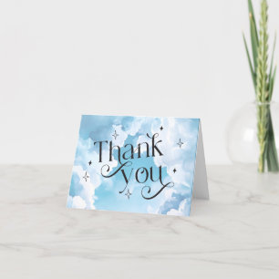 Heaven Sent Blue Sky Baby Shower Blue  Lettering Thank You Card