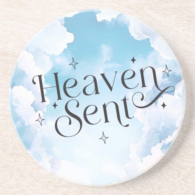 Heaven Sent Blue Sky White Clouds Baby Shower Coaster (Front)