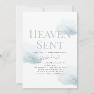 Heaven Sent Boy Blue Cloud Baby Shower Invitation