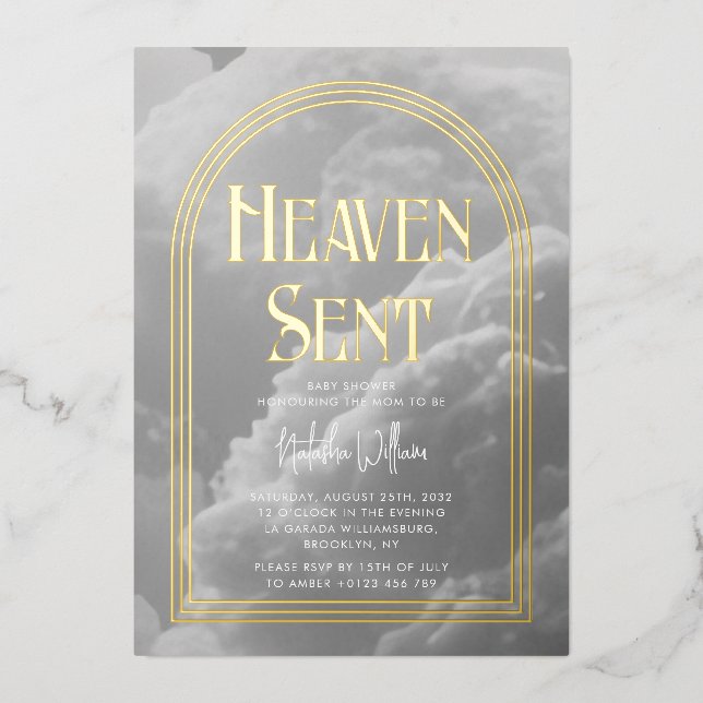 Heaven Sent Clouds Golden Neutral Baby Shower  (Front)