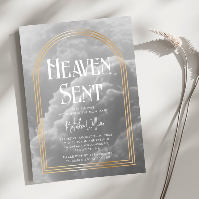Heaven Sent Clouds Golden Neutral Baby Shower  Invitation (Creator Uploaded)
