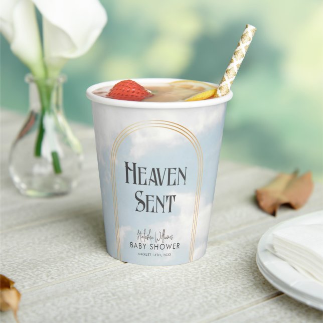 Heaven Sent Clouds Sky Boho Arch Baby Shower Paper Cups (Insitu)