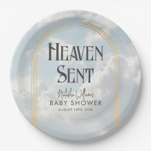 Heaven Sent Clouds Sky Boho Arch Baby Shower Paper Plate