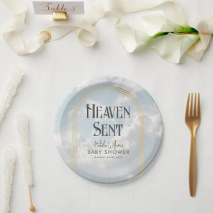 Heaven Sent Clouds Sky Boho Arch Baby Shower Paper Plate