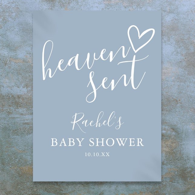 Heaven Sent Dusty Blue Boy Baby Shower Sign (Heaven Sent Dusty Blue Boy Baby Shower Sign)