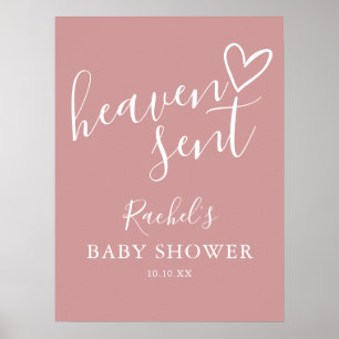 Heaven Sent Dusty Rose Pink Girl Baby Shower Sign