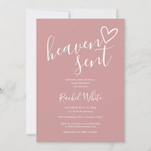 Heaven Sent Dusty Rose Pink Photo Girl Baby Shower Invitation