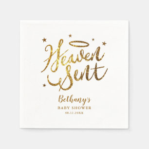 Heaven Sent Elegant Baby Shower Gold Glitter Napkin