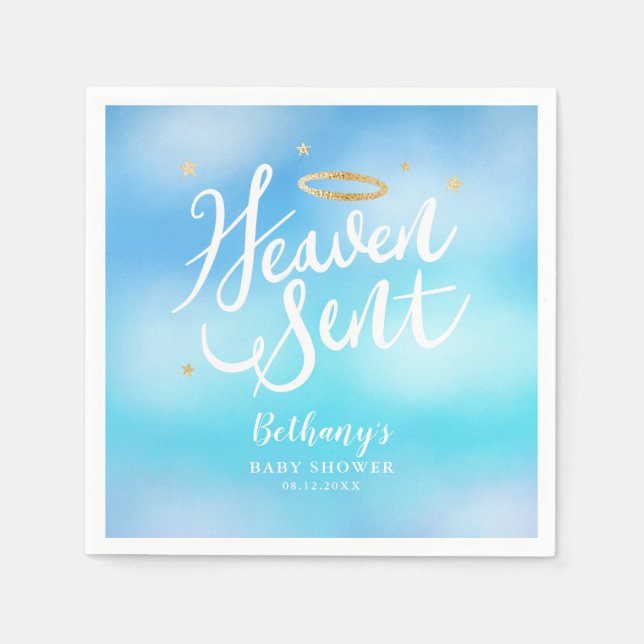 Heaven Sent Elegant Blue Sky Baby Shower Napkin (Front)