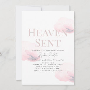 Heaven Sent Girl Pink Cloud Baby Shower Invitation