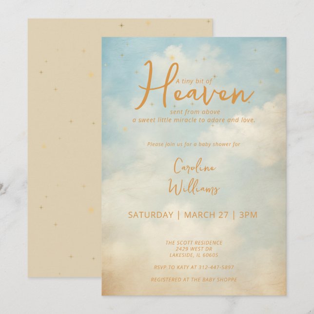 Heaven Sent Gold Gender Neutral Religious Invitation (Front/Back)