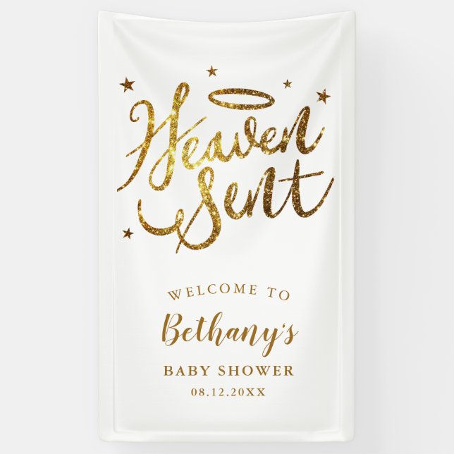 Heaven Sent Gold Halo Baby Shower Banner (Vertical)