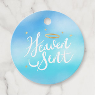 Heaven Sent Gold Halo Baby Shower Blue Favour Tags