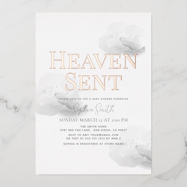 Heaven Sent Grey Cloud Gender-neutral Baby Shower (Front)