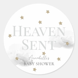 Heaven Sent Grey Cloud Gender-neutral Baby Shower Classic Round Sticker