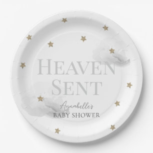 Heaven Sent Grey Cloud Gender-neutral Baby Shower Paper Plate