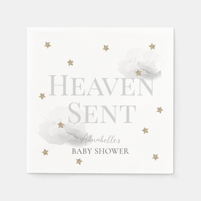 Heaven Sent Grey Gender-neutral Baby Shower Napkin (Front)