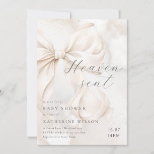 Heaven Sent Neutral Bow Baby Shower Invitation