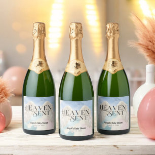 Heaven Sent Pastel Angel Wings Baby Shower  Sparkling Wine Label
