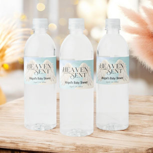 Heaven Sent Pastel Angel Wings Baby Shower  Water Bottle Label