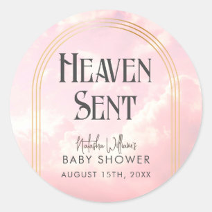 Heaven Sent Pastel Pink Clouds Baby Shower Sticker