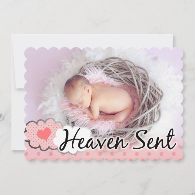 Heaven Sent Photo Adjustable Birth Announcement (Front)