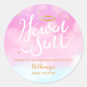 Heaven Sent Pink Baby Shower Favour Classic Round Sticker