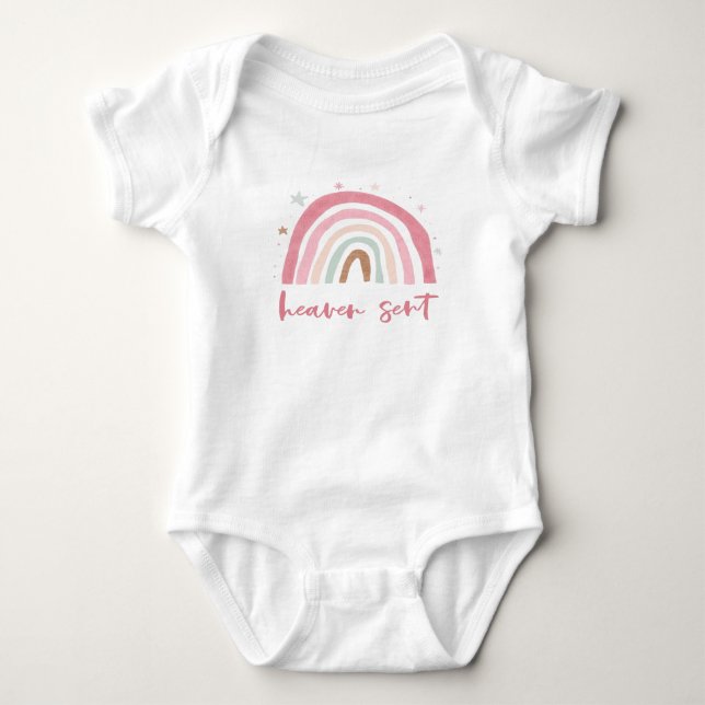 heaven sent pink boho rainbow   baby bodysuit (Front)