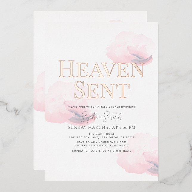 Heaven Sent Pink Cloud Girl Baby Shower (Front/Back)