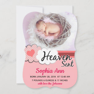 Heaven Sent Pink Clouds Photo Birth Announcement