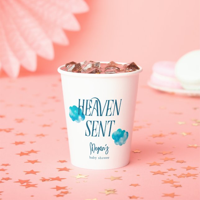Heaven Sent Religious Boy Baby Shower Paper Cups (Insitu)