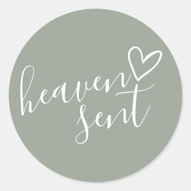 Heaven Sent Sage Green Gender Neutral Baby Shower Classic Round Sticker (Front)