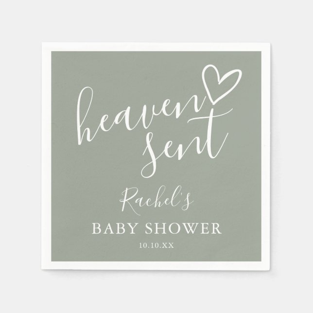 Heaven Sent Sage Green Gender Neutral Baby Shower Napkin (Front)