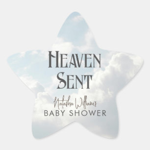 Heaven Sent Sky Blue Clouds Baby Shower Sticker