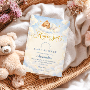Heaven Sent Sleeping Teddy Baby Shower Invitation