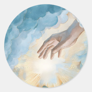 Heaven Sky Gods Hand Jesus Christ Religious Symbol Classic Round Sticker