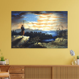 Heavenly American Flag in Sky, Zouave Civil War Canvas Print