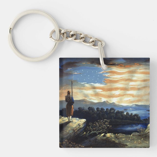 Heavenly American Flag in Sky, Zouave Civil War Key Ring (Front)