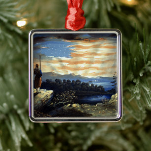Heavenly American Flag in Sky, Zouave Civil War Metal Tree Decoration